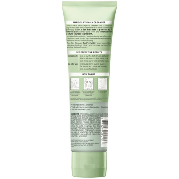 3 Pack L'Oreal Paris Pure Clay Cleanser, Purify & Mattify, - Picture 2 of 2
